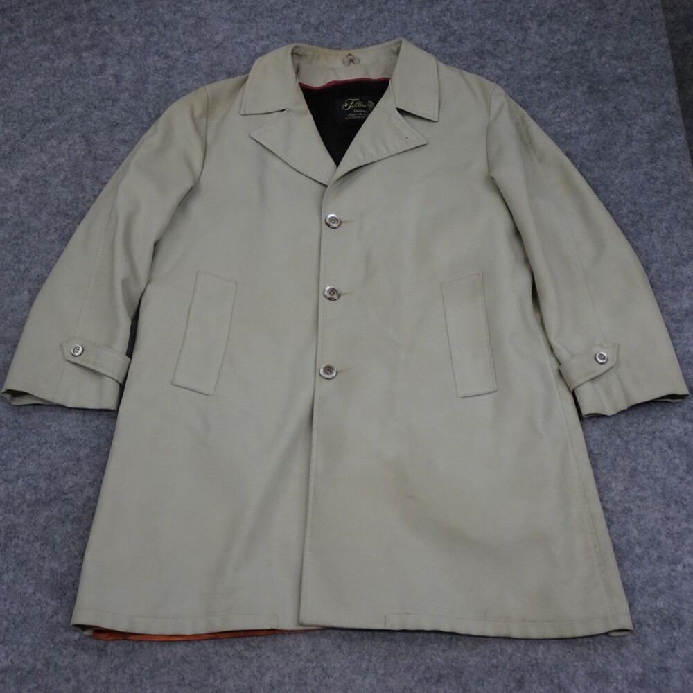 Fellini Jacket Mens 44 Long Beige Overcoat Lined Long Length Pockets Button Up